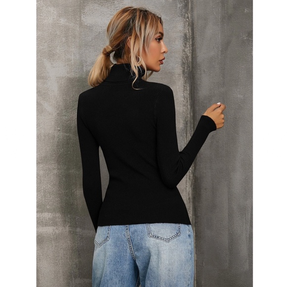 Black Rib Knit Turtle Neck Sweater Top - Picture 4 of 8